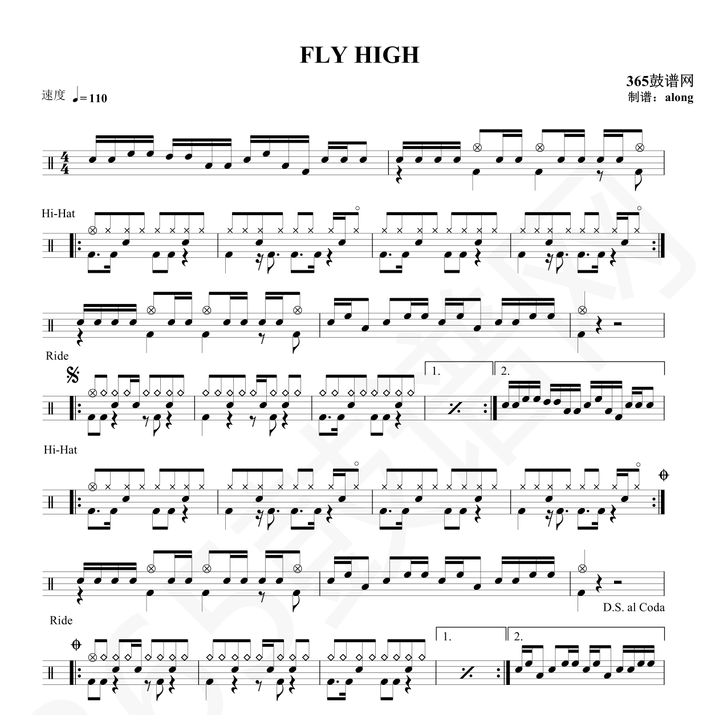 英文鼓谱 Fly High鼓谱 架子鼓高清PDF
