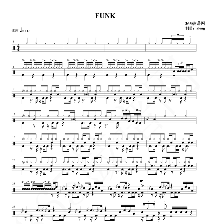 原创鼓谱 风格曲目 FUNK鼓谱 架子鼓高清鼓谱PDF