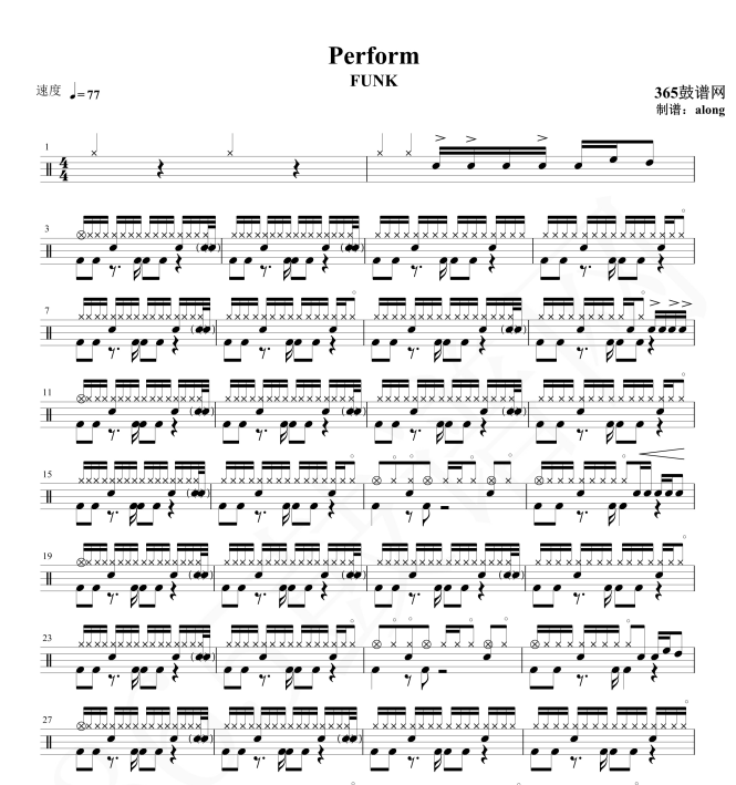 原创鼓谱 Funk风格曲目 Perform鼓谱 架子鼓高清鼓谱PDF