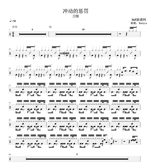 原创鼓谱 冲动的惩罚 鼓谱 架子鼓 高清鼓谱PDF
