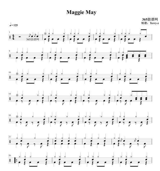 原创鼓谱 Maggie May 鼓谱 架子鼓 高清鼓谱