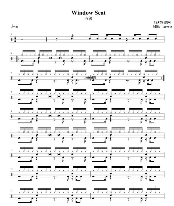 原创鼓谱 Window Seat 五级 鼓谱 架子鼓 高清鼓谱