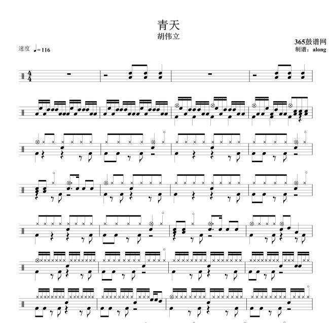 原创鼓谱 青天 鼓谱 架子鼓 高清鼓谱PDF